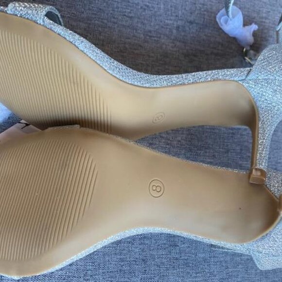 Silver Glitter Stilettos Ankle Strap Open Toe Pump Heeled Sandals, Size 8 - Picture 7 of 8